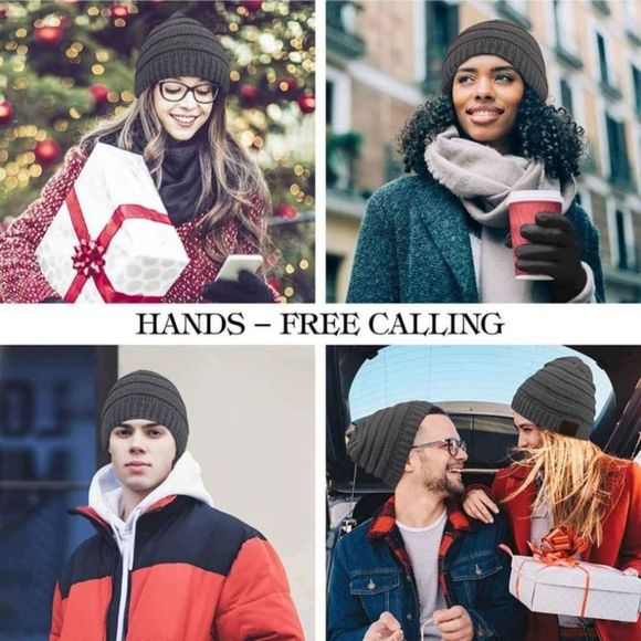 Dark Grey Stripe Bluetooth Beanie Music Winter Hat for Outdoor - Picture 2 of 4